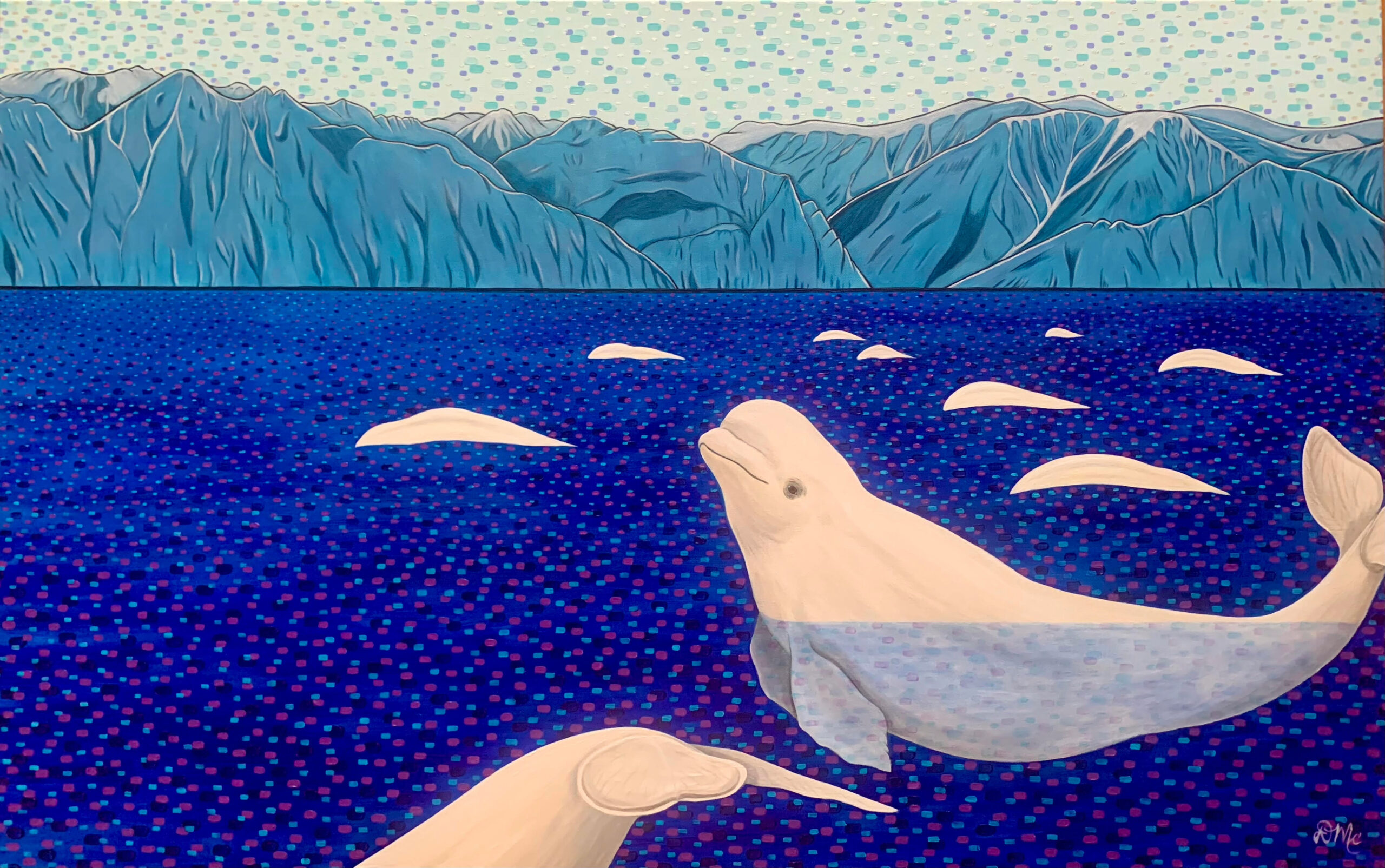 Free Swim Off Bylot Island - acrylic on canvas, 30x48, $2500