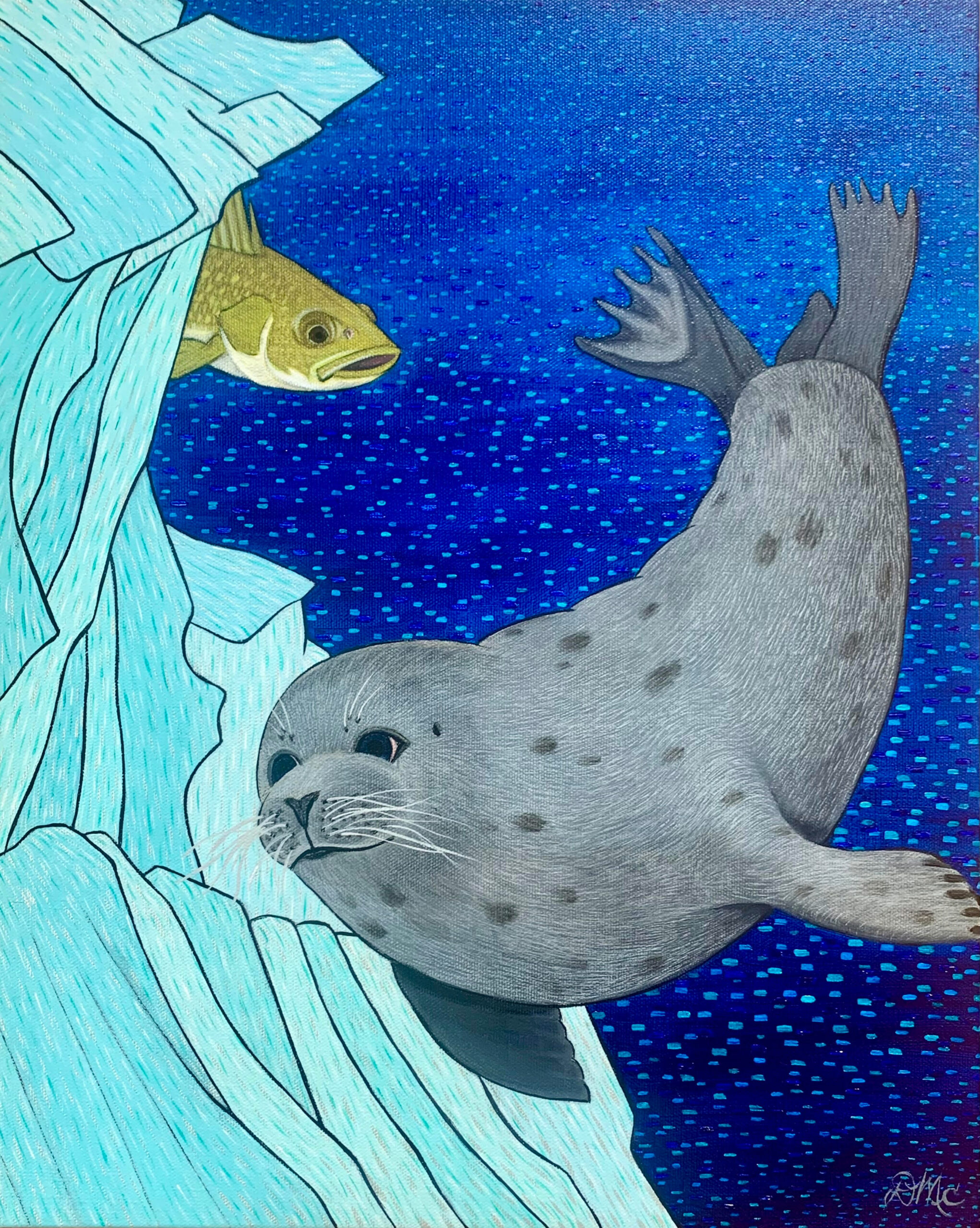 Under Ice Encounter- acrylic on canvas, 20x16, $850